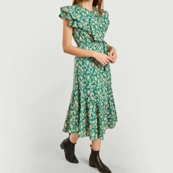 Soeur Lily Cotton Green Floral Midi Dress Sz 38 (Medium) - Picture 3 of 15